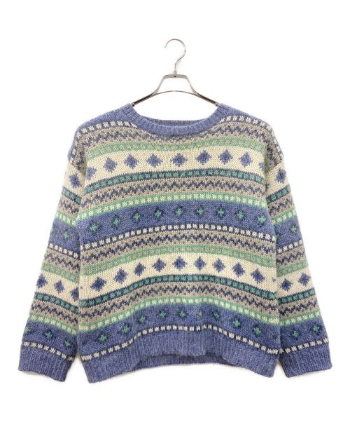 L.L.Bean（エルエルビーン）L.L.Bean (エルエルビーン) クルーネックニット ベージュ×スカイブルー サイズ:Lの古着・服飾アイテム