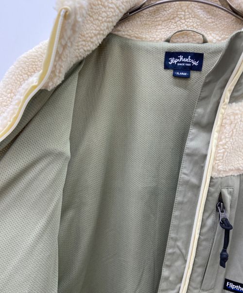 FLIP THE SCRIPT（フリップザスクリプト）FLIP THE SCRIPT (フリップザスクリプト) ボアジャケット ホワイト×グリーン サイズ:XLの古着・服飾アイテム