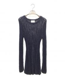 CLANE（クラネ）の古着「BACK SLIT CROCHET KNIT TOPS」｜ネイビー