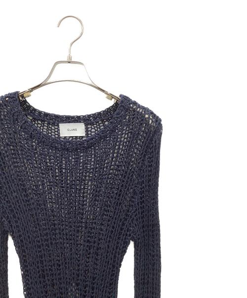 CLANE（クラネ）CLANE (クラネ) BACK SLIT CROCHET KNIT TOPS ネイビー サイズ:FREEの古着・服飾アイテム
