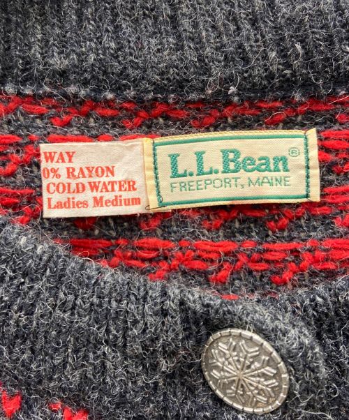 L.L.Bean（エルエルビーン）L.L.Bean (エルエルビーン) ニットカーディガン グレー×レッド サイズ:Mの古着・服飾アイテム