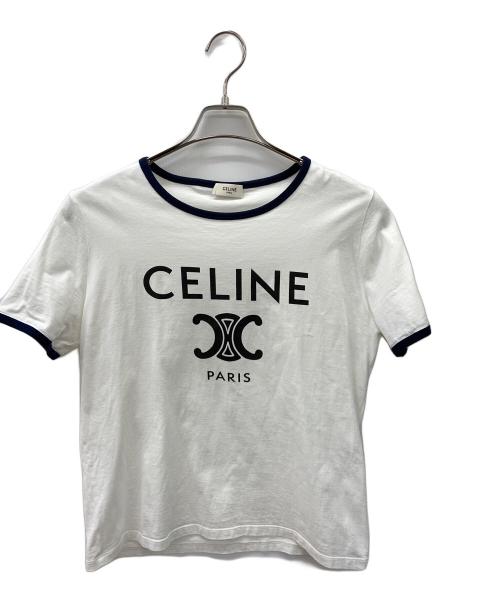 CELINE（セリーヌ）CELINE (セリーヌ) コットンジャージー ホワイト×ネイビー サイズ:Lの古着・服飾アイテム