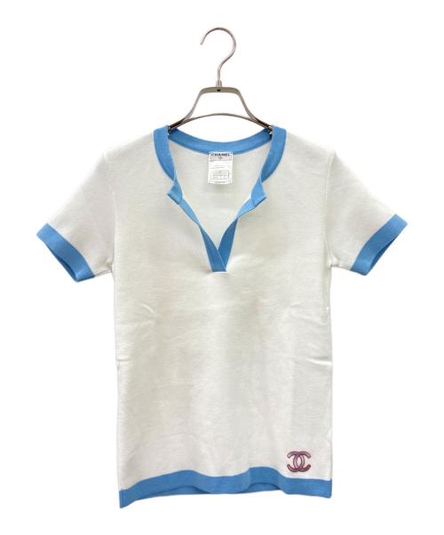 CHANEL（シャネル）CHANEL (シャネル) ココマークサマーニット ホワイト×ブルー サイズ:42の古着・服飾アイテム