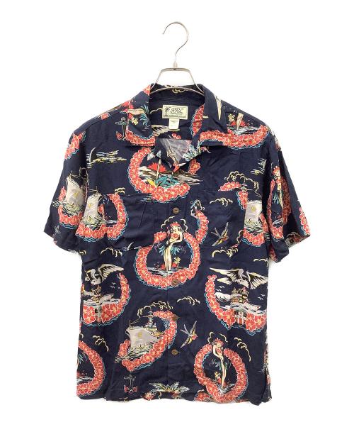 RRL（ダブルアールエル）RRL (ダブルアールエル) TOROPICAL PRINT CAMP SHIRTS ネイビー×ピンク サイズ:Sの古着・服飾アイテム