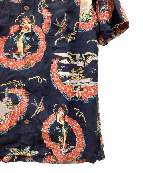 RRL（ダブルアールエル）RRL (ダブルアールエル) TOROPICAL PRINT CAMP SHIRTS ネイビー×ピンク サイズ:Sの古着・服飾アイテム