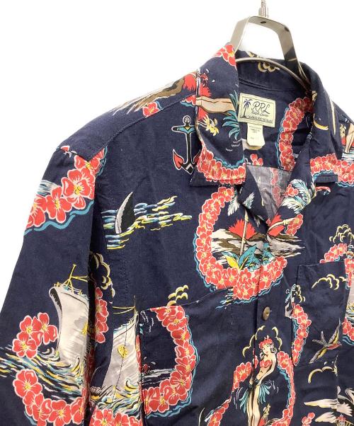 RRL（ダブルアールエル）RRL (ダブルアールエル) TOROPICAL PRINT CAMP SHIRTS ネイビー×ピンク サイズ:Sの古着・服飾アイテム