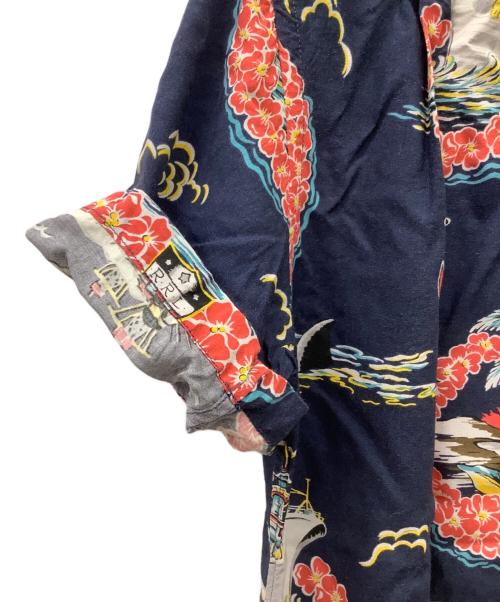 RRL（ダブルアールエル）RRL (ダブルアールエル) TOROPICAL PRINT CAMP SHIRTS ネイビー×ピンク サイズ:Sの古着・服飾アイテム