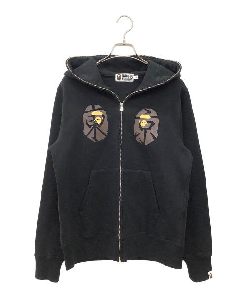 A BATHING APE（ア ベイシング エイプ）A BATHING APE (ア ベイシング エイプ) SOUVENIR FULL ZIP HOODIE ブラック×ベージュ サイズ:Sの古着・服飾アイテム