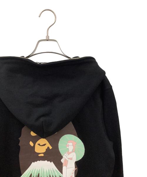 A BATHING APE（ア ベイシング エイプ）A BATHING APE (ア ベイシング エイプ) SOUVENIR FULL ZIP HOODIE ブラック×ベージュ サイズ:Sの古着・服飾アイテム