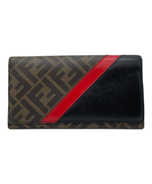 FENDI（フェンディ）FENDI (フェンディ) 2つ折り財布 ブラウン×ブラック×レッドの古着・服飾アイテム