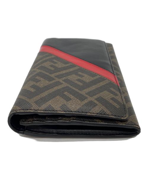 FENDI（フェンディ）FENDI (フェンディ) 2つ折り財布 ブラウン×ブラック×レッドの古着・服飾アイテム