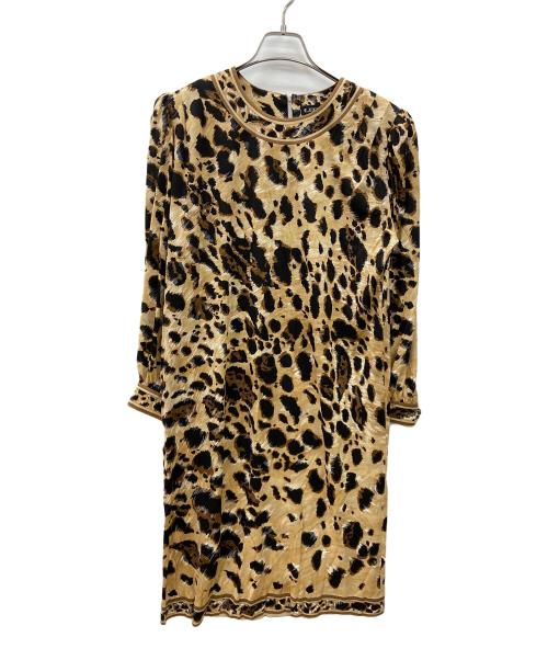 LEONARD（レオナール）LEONARD (レオナール) 長袖ワンピース ブラウン×ブラック サイズ:Lの古着・服飾アイテム