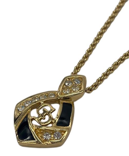 Christian Dior（クリスチャン ディオール）Christian Dior (クリスチャン ディオール) ロゴラインストーンネックレス ゴールド×ブラックの古着・服飾アイテム
