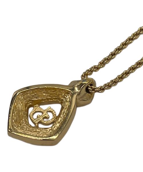 Christian Dior（クリスチャン ディオール）Christian Dior (クリスチャン ディオール) ロゴラインストーンネックレス ゴールド×ブラックの古着・服飾アイテム