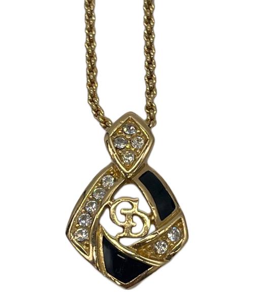 Christian Dior（クリスチャン ディオール）Christian Dior (クリスチャン ディオール) ロゴラインストーンネックレス ゴールド×ブラックの古着・服飾アイテム