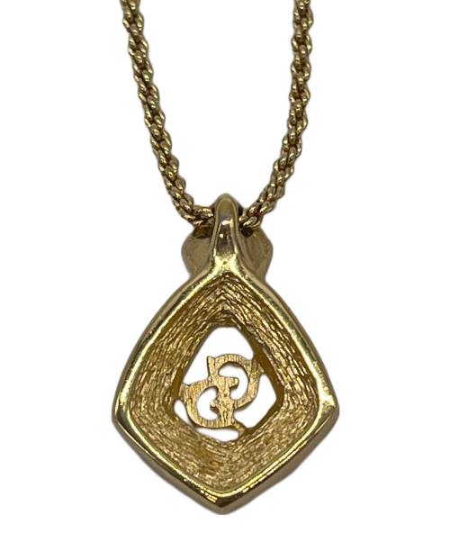 Christian Dior（クリスチャン ディオール）Christian Dior (クリスチャン ディオール) ロゴラインストーンネックレス ゴールド×ブラックの古着・服飾アイテム