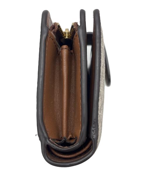 MICHAEL KORS（マイケル・コース）MICHAEL KORS (マイケルコース) ビルフォールド ジップ コンパクトウォレット ミディアム ベージュ×ブラウンの古着・服飾アイテム