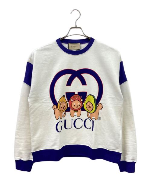 GUCCI（グッチ）GUCCI (グッチ) PIKARAR Kawaii プリントコットンスウェットシャツ ホワイト×パープル サイズ:Mの古着・服飾アイテム