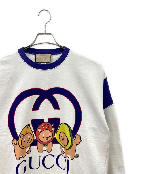 GUCCI（グッチ）GUCCI (グッチ) PIKARAR Kawaii プリントコットンスウェットシャツ ホワイト×パープル サイズ:Mの古着・服飾アイテム