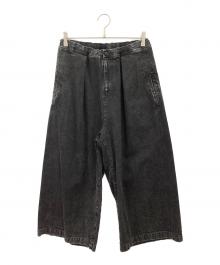 Y's（ワイズ）の古着「8OZ BLEACHED DENIM FRONT TUCKED WIDE PANTS」｜ブラック