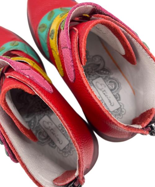 estacion（エスタシオ）estacion (エスタシオ) 花モチーフエアサイクルショートブーツ レッド×マルチカラー サイズ:Lの古着・服飾アイテム