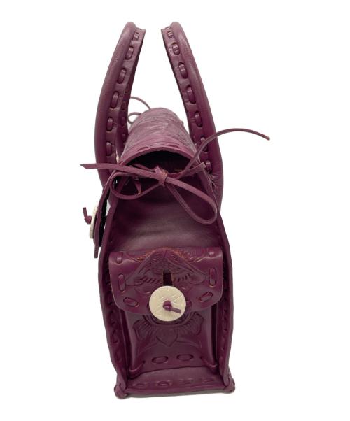 Carving Tribes（カービングトライブス）Carving Tribes (カービングトライブス) レザーハンドバッグ パープルの古着・服飾アイテム