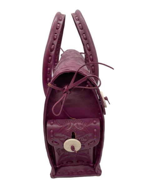 Carving Tribes（カービングトライブス）Carving Tribes (カービングトライブス) レザーハンドバッグ パープルの古着・服飾アイテム