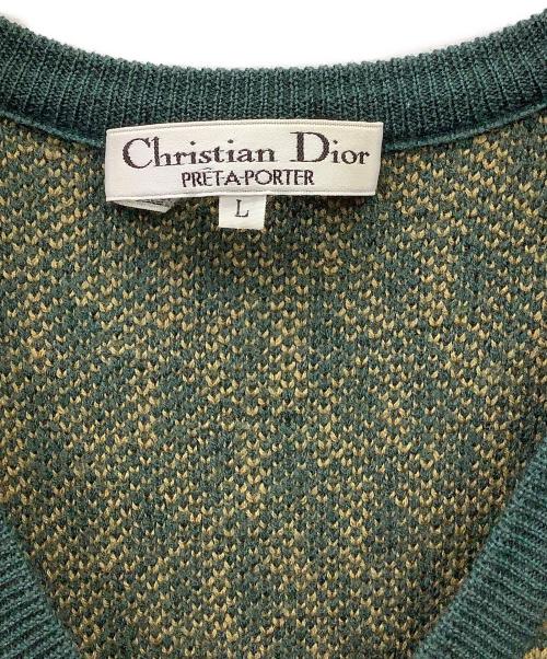 Christian Dior PREFA PORTER（クリスチャンディオールプレタポルテ）Christian Dior PREFA PORTER (クリスチャンディオールプレタポルテ) Christian Dior PREFA PORTER　ニットベスト グリーン×イエロー サイズ:Lの古着・服飾アイテム