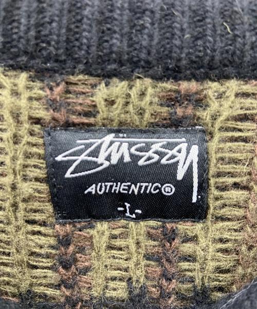 stussy（ステューシー）stussy (ステューシー) 厚手ニット ブラック×グリーン サイズ:Lの古着・服飾アイテム