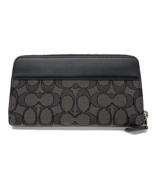 COACH（コーチ）COACH (コーチ) COACH　シグネチャー　ラウンドファスナー財布 ブラック×ベージュの古着・服飾アイテム