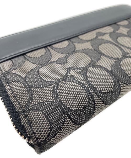 COACH（コーチ）COACH (コーチ) COACH　シグネチャー　ラウンドファスナー財布 ブラック×ベージュの古着・服飾アイテム