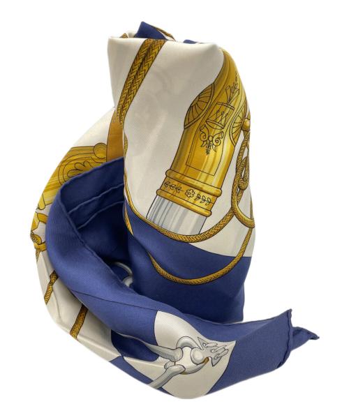 HERMES（エルメス）HERMES (エルメス) HERMES　カレ90  クリケティス　スカーフ ブルー×ホワイトの古着・服飾アイテム
