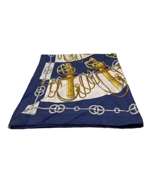 HERMES（エルメス）HERMES (エルメス) HERMES　カレ90  クリケティス　スカーフ ブルー×ホワイトの古着・服飾アイテム
