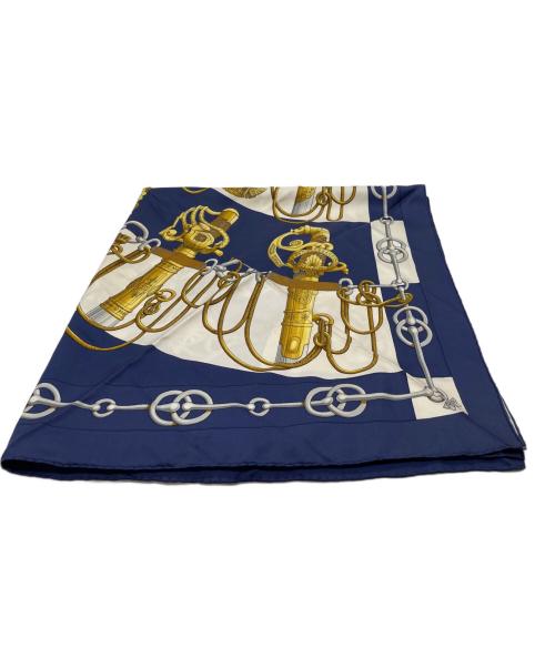 HERMES（エルメス）HERMES (エルメス) HERMES　カレ90  クリケティス　スカーフ ブルー×ホワイトの古着・服飾アイテム