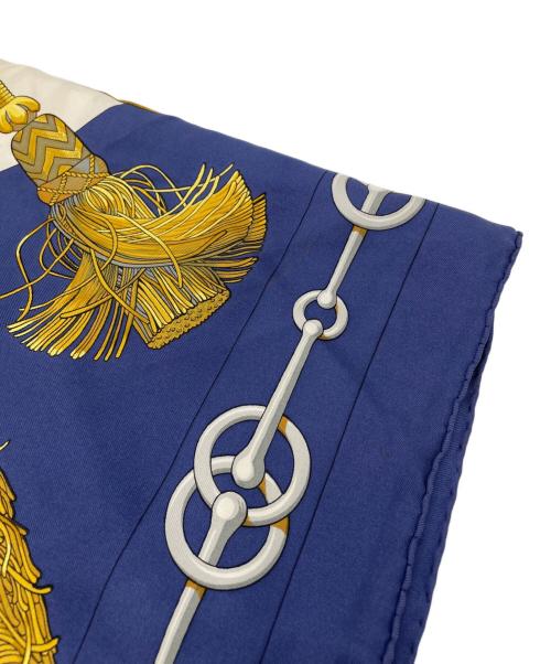 HERMES（エルメス）HERMES (エルメス) HERMES　カレ90  クリケティス　スカーフ ブルー×ホワイトの古着・服飾アイテム