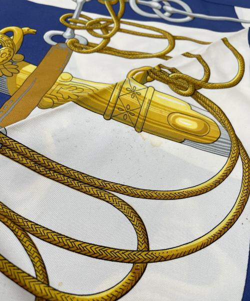 HERMES（エルメス）HERMES (エルメス) HERMES　カレ90  クリケティス　スカーフ ブルー×ホワイトの古着・服飾アイテム