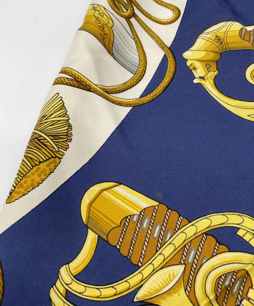 HERMES（エルメス）HERMES (エルメス) HERMES　カレ90  クリケティス　スカーフ ブルー×ホワイトの古着・服飾アイテム