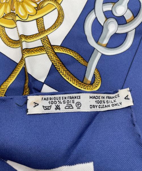HERMES（エルメス）HERMES (エルメス) HERMES　カレ90  クリケティス　スカーフ ブルー×ホワイトの古着・服飾アイテム