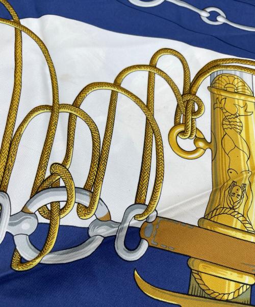 HERMES（エルメス）HERMES (エルメス) HERMES　カレ90  クリケティス　スカーフ ブルー×ホワイトの古着・服飾アイテム