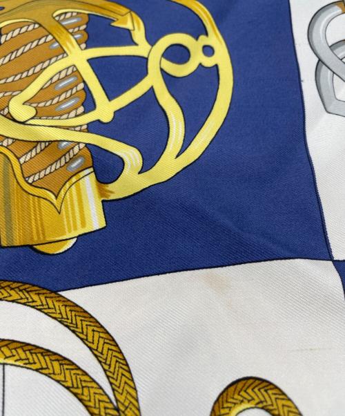 HERMES（エルメス）HERMES (エルメス) HERMES　カレ90  クリケティス　スカーフ ブルー×ホワイトの古着・服飾アイテム