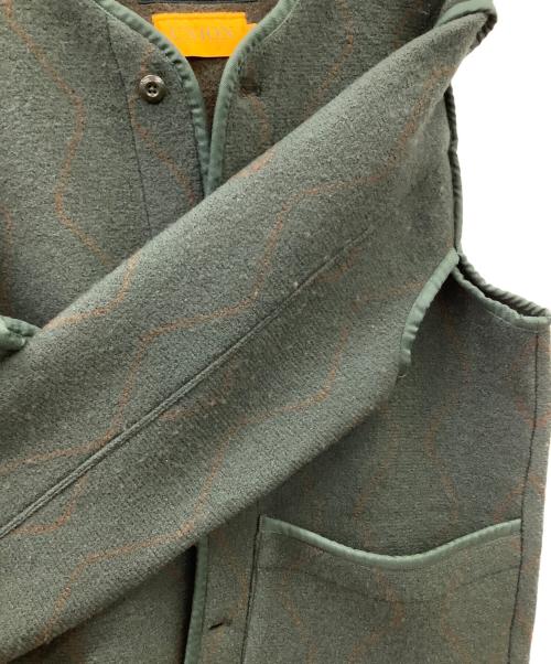 UNION（ユニオン）UNION (ユニオン) UNION　MUGILL　ノーカラーウールジャケット グリーン×ブラウン サイズ:3の古着・服飾アイテム