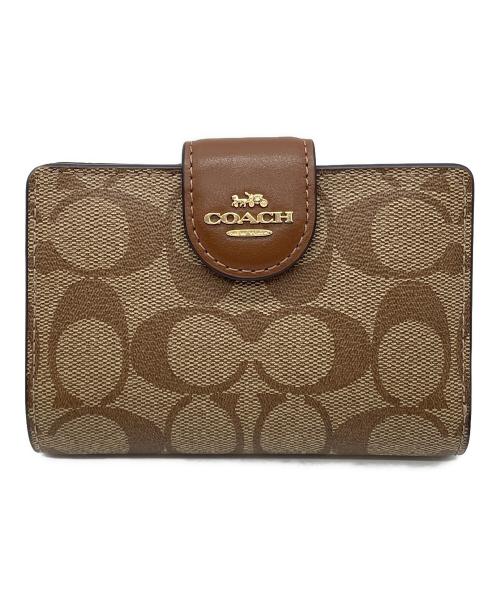 COACH（コーチ）COACH (コーチ) COACH　ミディアム コーナー ジップ ウォレット ベージュ×ブラウンの古着・服飾アイテム