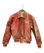 AVIREXアヴィレックス）の古着「オールレザースタジャン」｜レッド×ベージュ