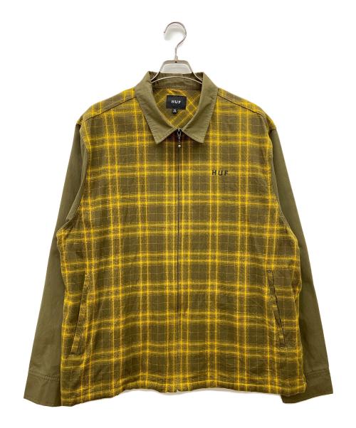 HUF（ハフ）HUF (ハフ) ABERDEEN ZIP FLANNEL イエロー×オリーブ サイズ:XLの古着・服飾アイテム