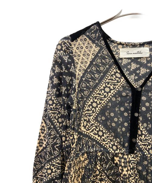 sara mallika（サラマリカ）sara mallika (サラマリカ) 長袖ワンピース ブラック×ベージュ サイズ:FREEの古着・服飾アイテム