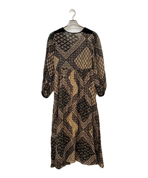 sara mallika（サラマリカ）sara mallika (サラマリカ) 長袖ワンピース ブラック×ベージュ サイズ:FREEの古着・服飾アイテム