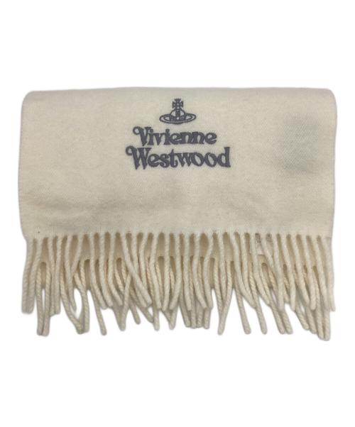 Vivienne Westwood（ヴィヴィアンウエストウッド）Vivienne Westwood (ヴィヴィアンウエストウッド) オーブ刺繍マフラー ホワイトの古着・服飾アイテム