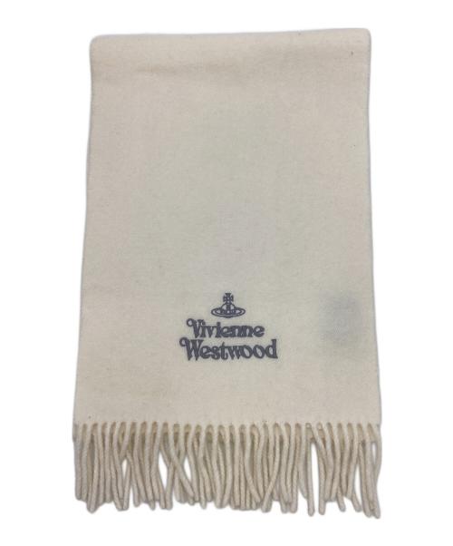 Vivienne Westwood（ヴィヴィアンウエストウッド）Vivienne Westwood (ヴィヴィアンウエストウッド) オーブ刺繍マフラー ホワイトの古着・服飾アイテム