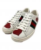GUCCIグッチ）の古着「GUCCI　Embroidered Heart　ローカットスニーカー」｜ホワイト×グリーン