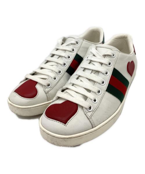 GUCCI（グッチ）GUCCI (グッチ) GUCCI　	Embroidered Heart　ローカットスニーカー ホワイト×グリーン サイズ:SIZE 35の古着・服飾アイテム